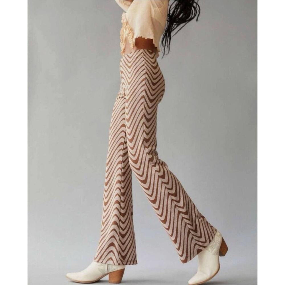 Urban Outfitters UO Bryn Pull On Flare Pants Brown Swirl Retro Size S